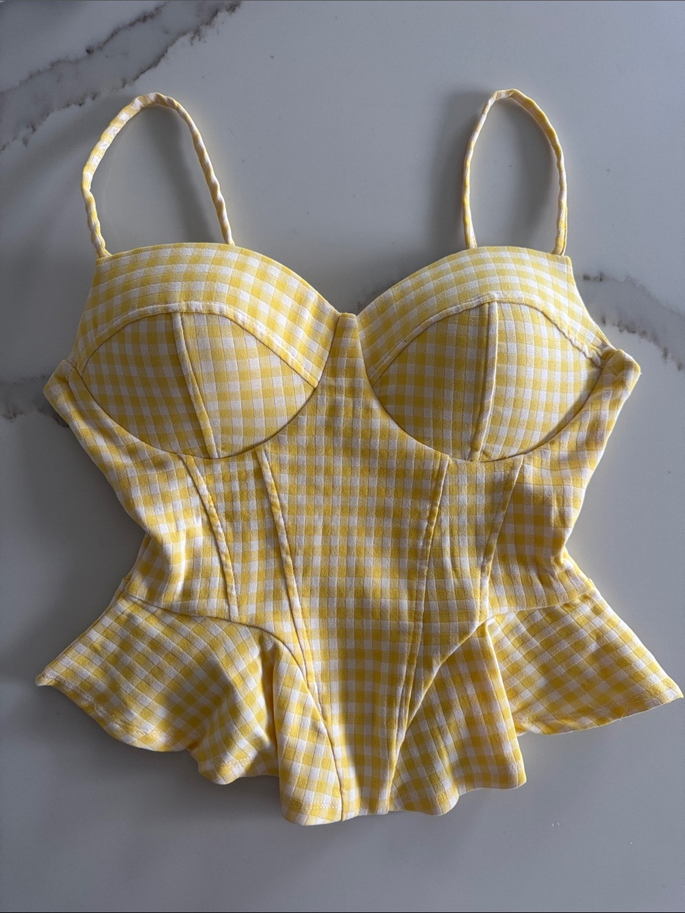 iris Yellow Gingham Peplum Bustier Camisole